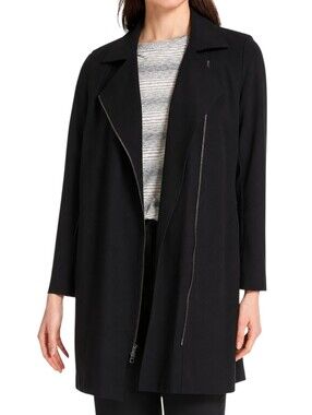 Eileen Fisher Asymmetrical Zip Jacket Women Medium Black Stretch Crepe